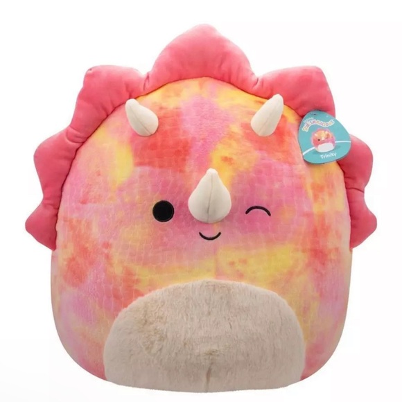 Squishmallows 16" Trinity Pink Tie-Dye Triceratops with Fuzzy Belly Large Plush - Picture 9 of 12